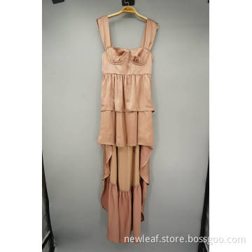 Irregular Hem Slim Fit Ladies Satin Tiered Dress